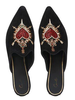 Camilla Mirror Mirror Embellished Leather Slippers Size 36 Size 5.5-6 b